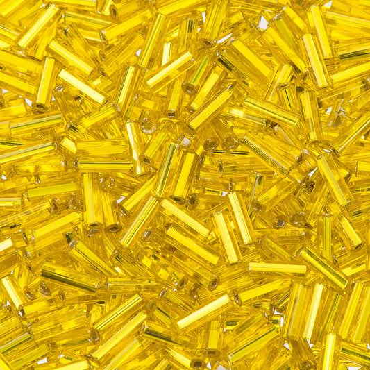 #3 Czech Bugle Beads Silver Lined Yellow 25g Bag