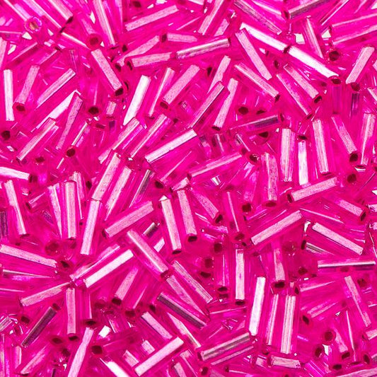 #3 Czech Bugle Beads Silver Lined Hot Pink 25g Bag