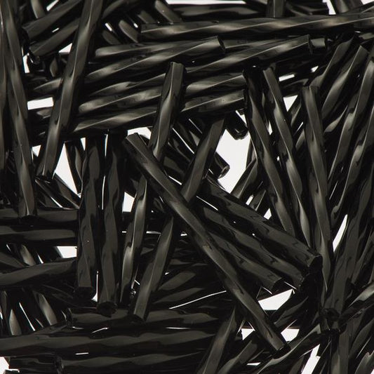 30mm Twisted Czech Bugle Beads Opaque Black 25g Bag