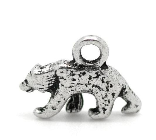 5/8" Mini Bear Metal Charm 5/pk