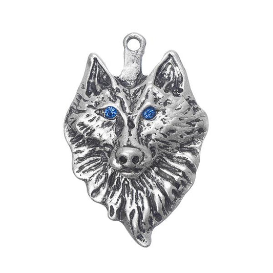 1 3/8" Wolf Head Pendant with Blue Eyes 1/pk