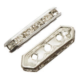 Spacer Bar 3 Hole Rhinestone, Crystal Silver 10/pk