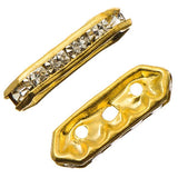 Spacer Bar 3 Hole Rhinestone, Crystal Gold 10/pk