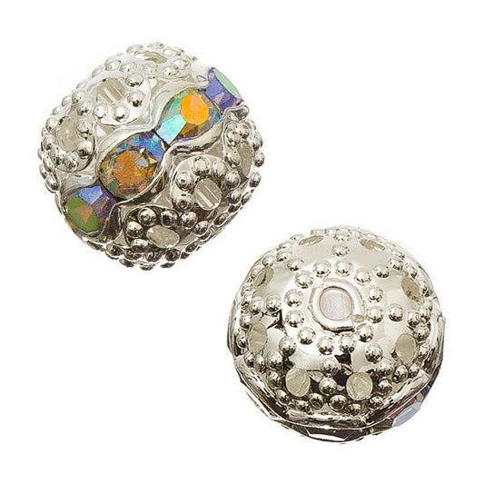 Round 10mm Rhinestone, Crystal AB Silver Beads 10/pk